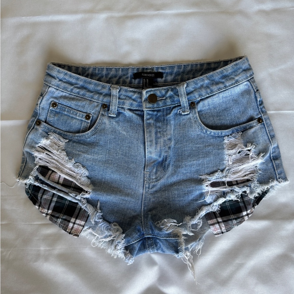 Forever 21 Light Blue Distressed Jean Shorts